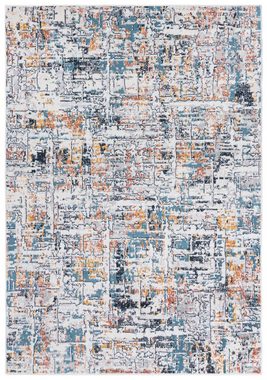 Designteppich Modern Vintage Teppich - Abstrakt Muster Creme Blau Bunt - kurzflor, Mazovia, 80 x 150 cm, Wohnzimmer, Geeignet für Fußbodenheizung, Höhe 9 mm, Kurzflor