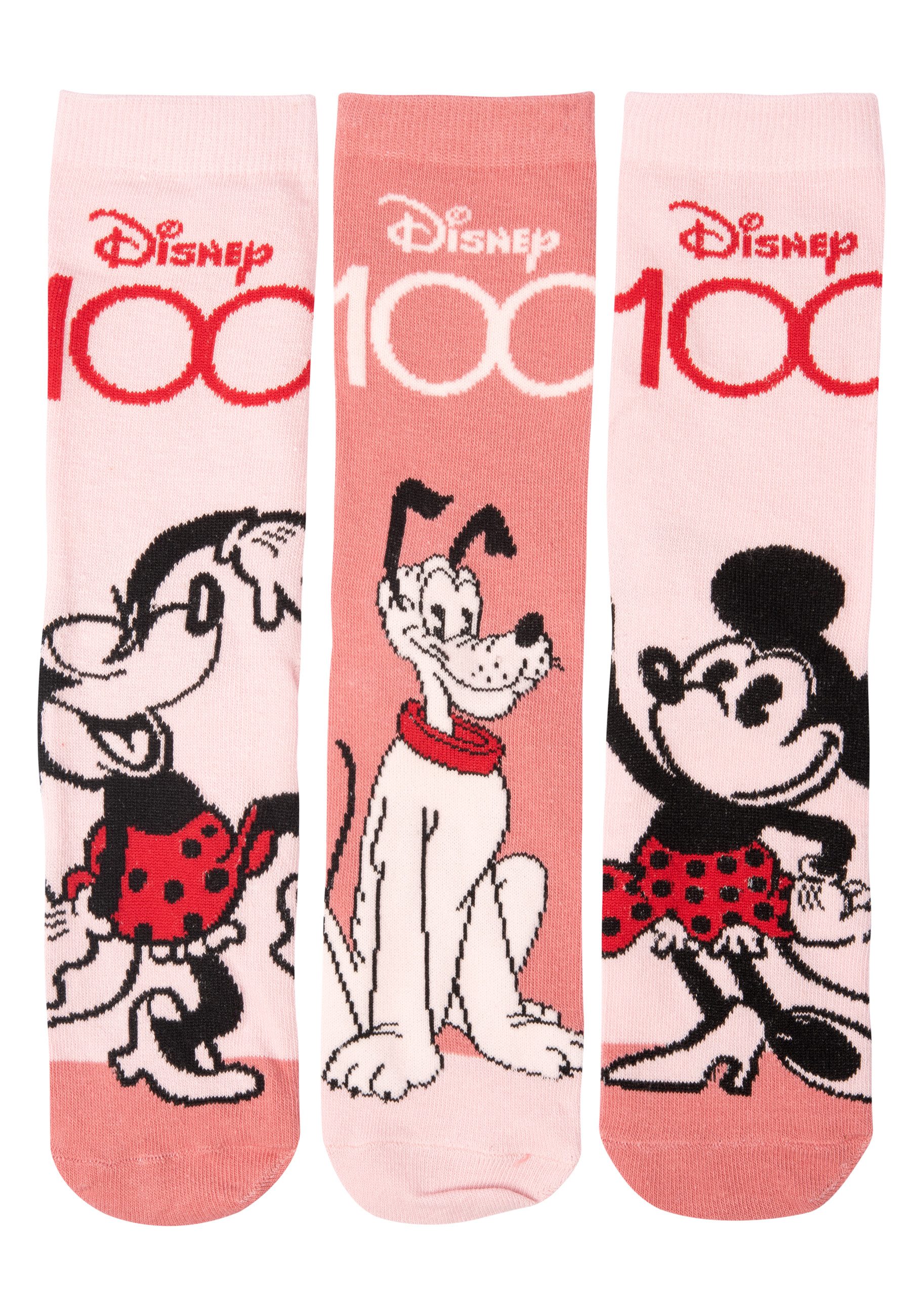 United Labels® Socken Disney 100 - Minnie Mouse und Pluto, 3er-Pack