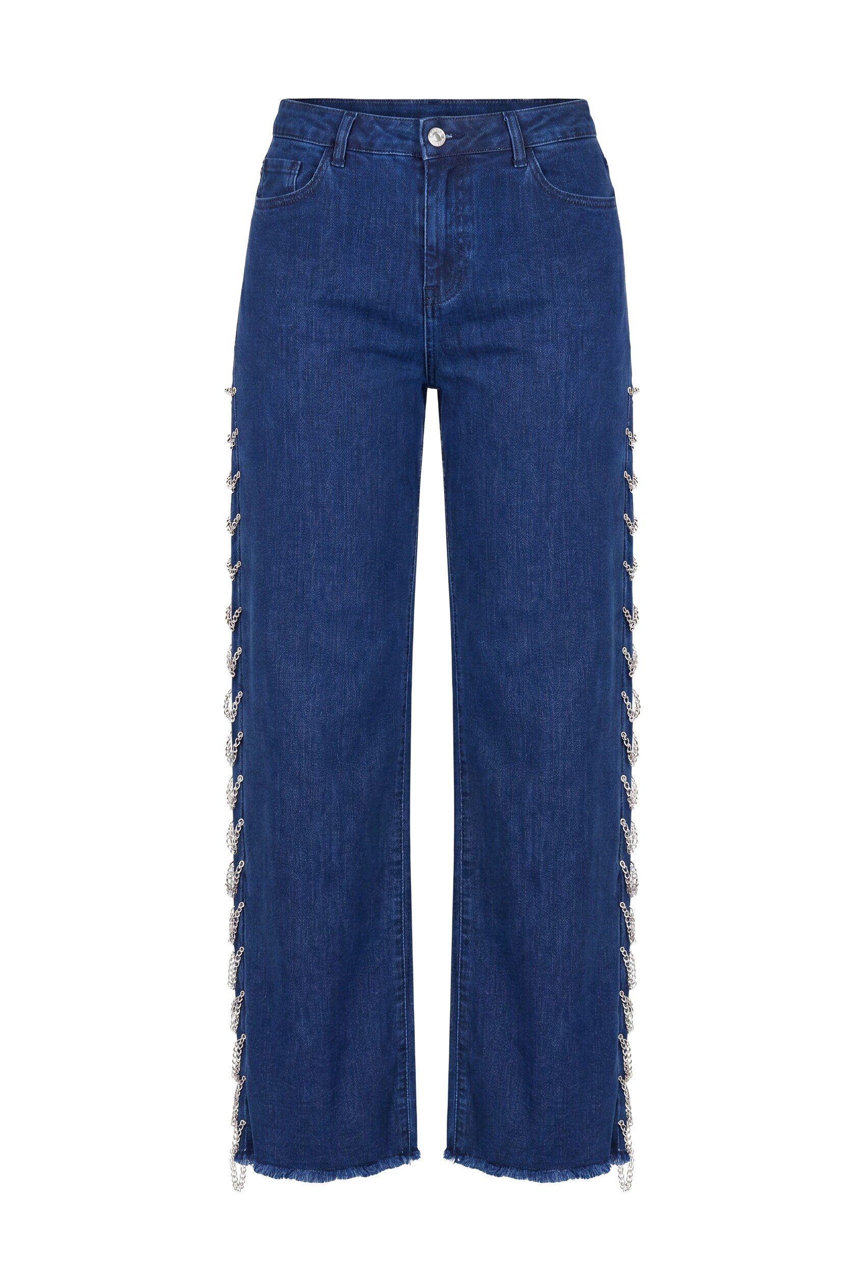 Ulla Popken Funktionshose Jeans Mary weites Bein Zierketten Komfortbund