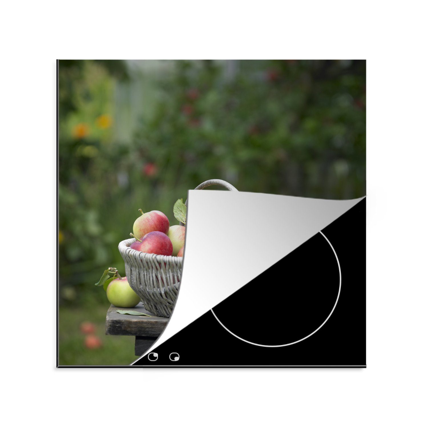 Obst, MuchoWow tlg), - Herdblende-/Abdeckplatte Korb - für 78x78 Apfel cm, Vinyl, (1 küche Ceranfeldabdeckung, Arbeitsplatte