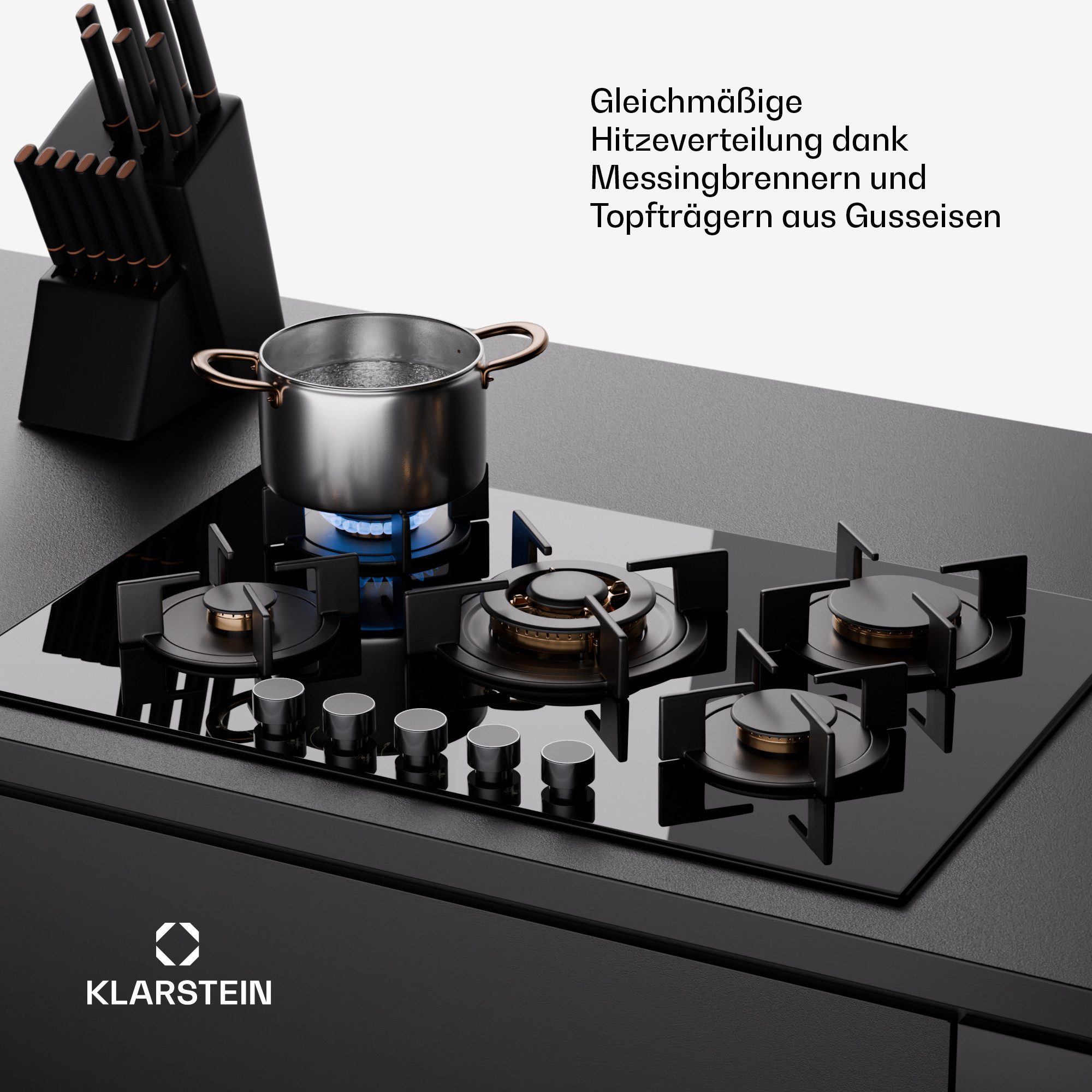 Klarstein Gas-Kochfeld Goldflame 10045626, Kochfelder Gas Hob 5 Zonen Glaskeramik Einbau – Bild 5 von 5