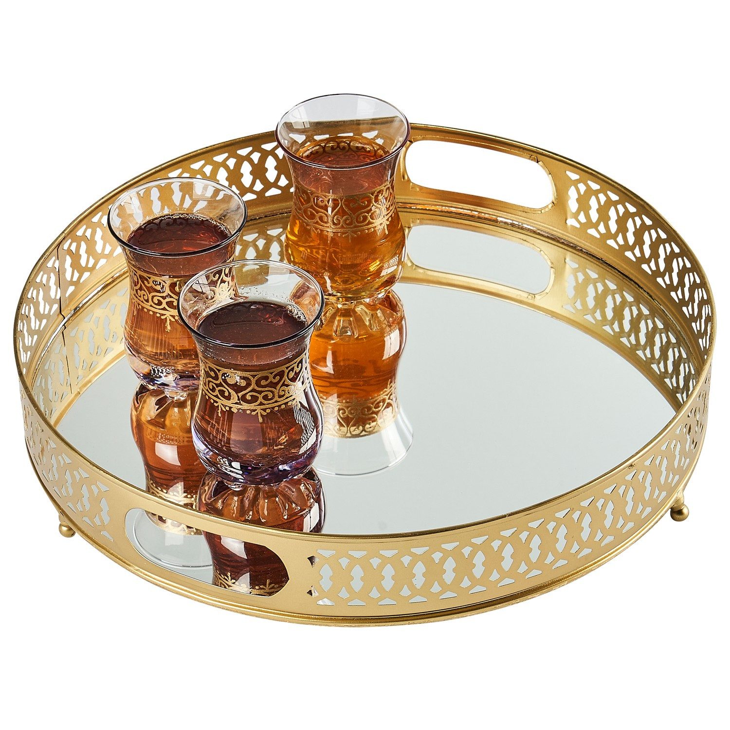 Marrakesch Orient & Mediterran Interior Dekotablett Spiegeltablett Serviertablett Deko Tablett Rund Nikita Gold, Handarbeit