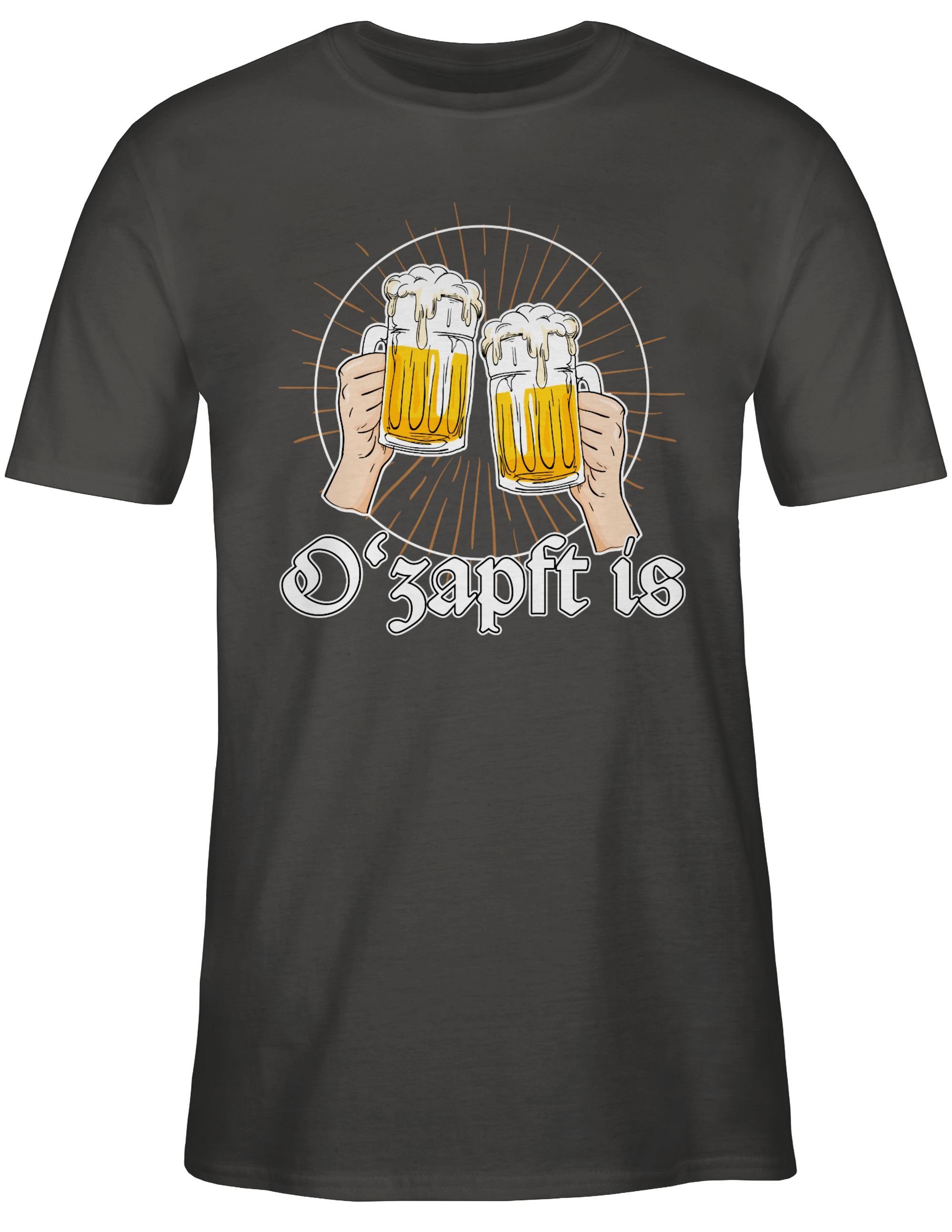 Shirtracer T-Shirt is für Bier O Mode ist O'zapft Zapft Es Dunkelgrau Oktoberfest Herren 02 Anstich angezapft is