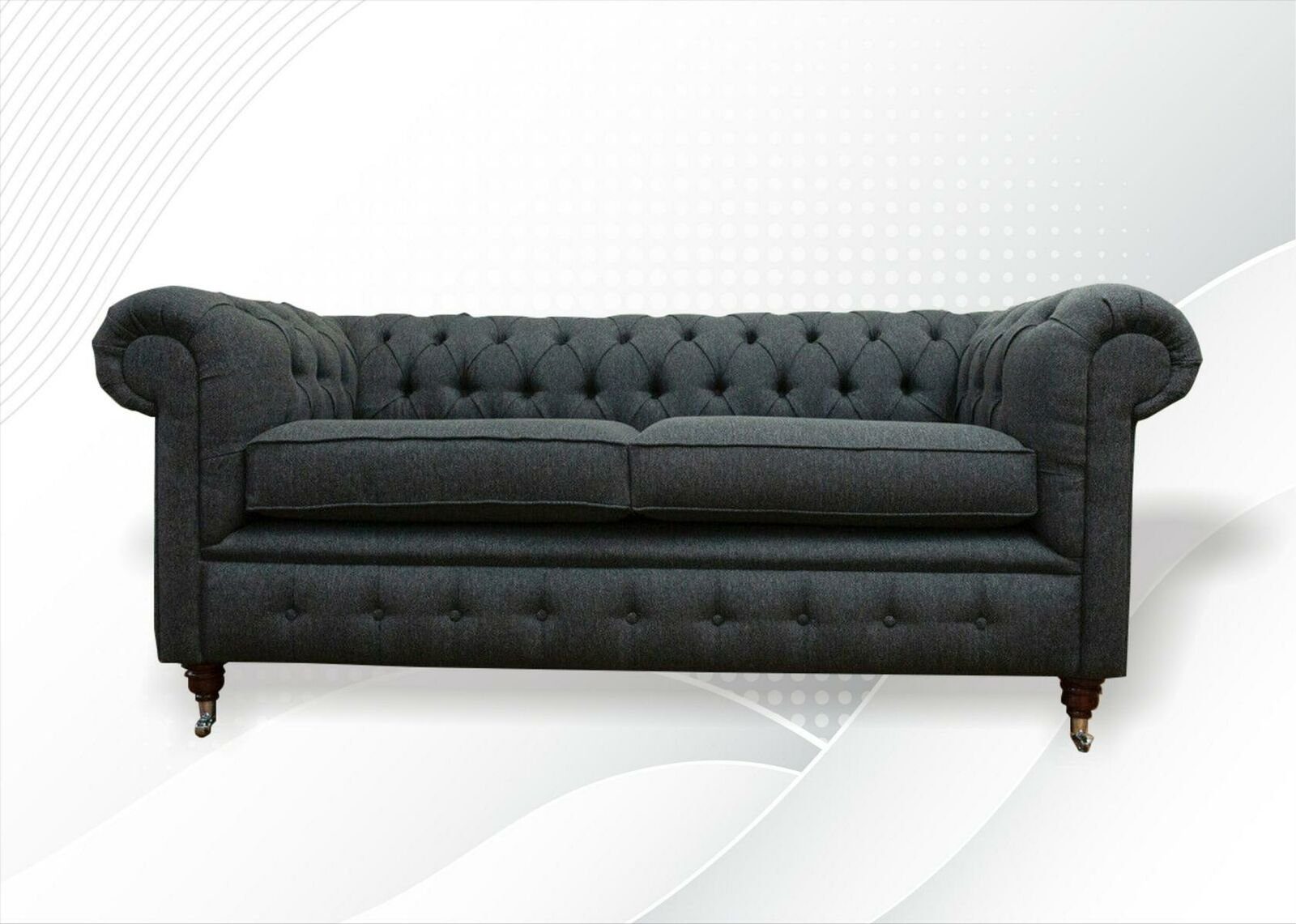JVmoebel Chesterfield-Sofa, Chesterfield Grau Stoff Wohnzimmer Design Couchen Polster Sofa Neu Textil Sofas