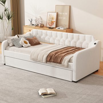 MODFU Schlafsofa Tagesbett, mit ausziehbares Rollbett, USB-Anschluss, 90*200cm, ohne Matratze