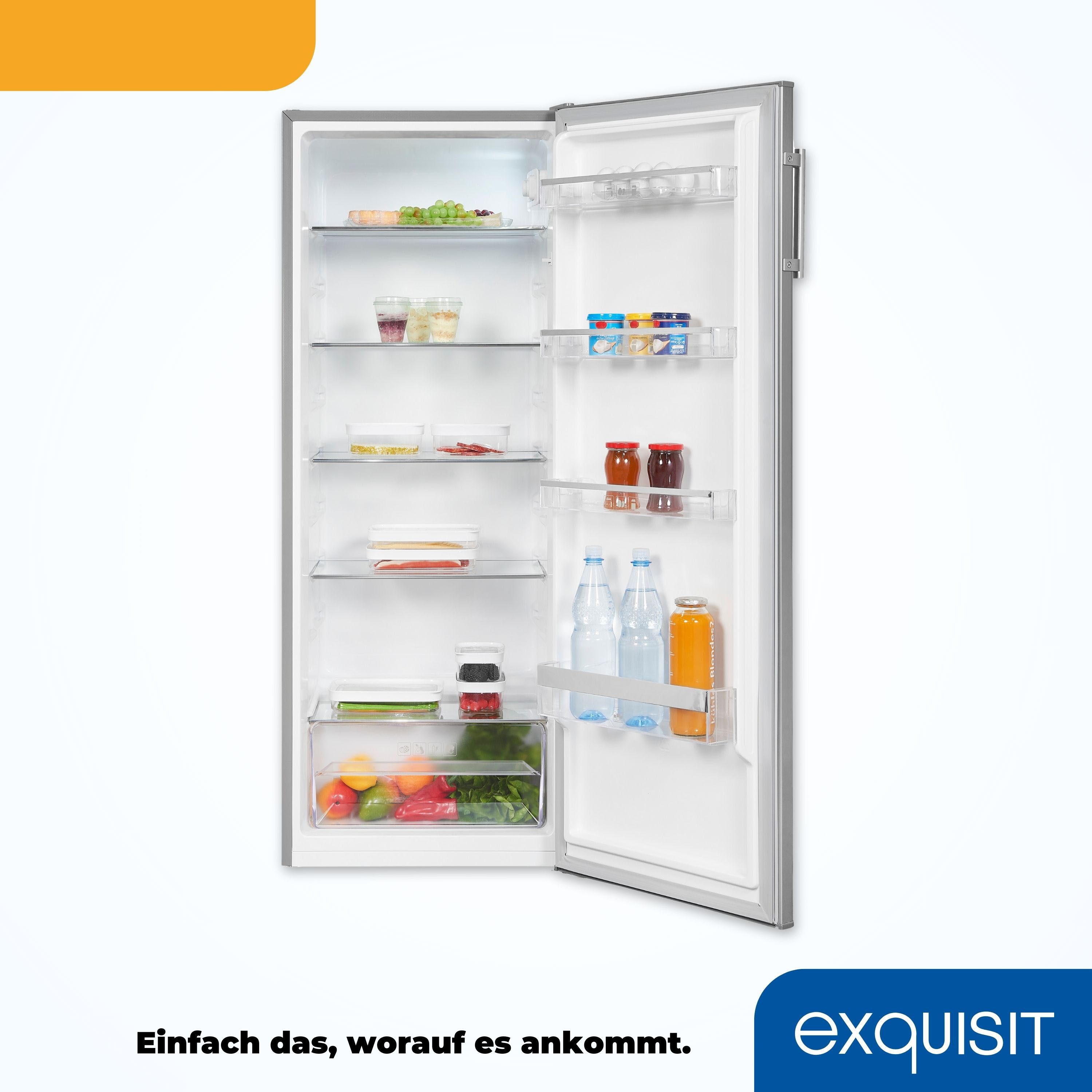 exquisit Kühlschrank KS320-V-H-040E inoxlook, 142,6 cm hoch, 54,4 cm breit, Großzügiger Kühlraum für mehr Frische und beste Übersicht – Bild 5 von 5