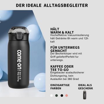 INTEBIKI Thermobecher Edelstahl Thermobecher 500ml, Kaffeebecher to go thermo mit Griff, BPA-freier Travel Mug mit Auslaufsicher Deckel, Hält bis zu 6–12h warm