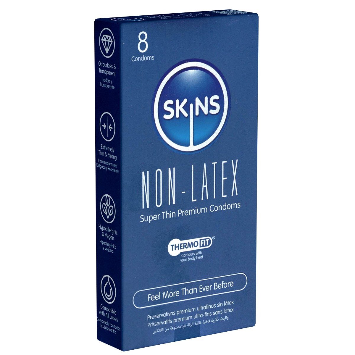 Skins Kondome Non-Latex Packung, 8 St., angenehme Kondome, hypoallergenes und latexfreies Material