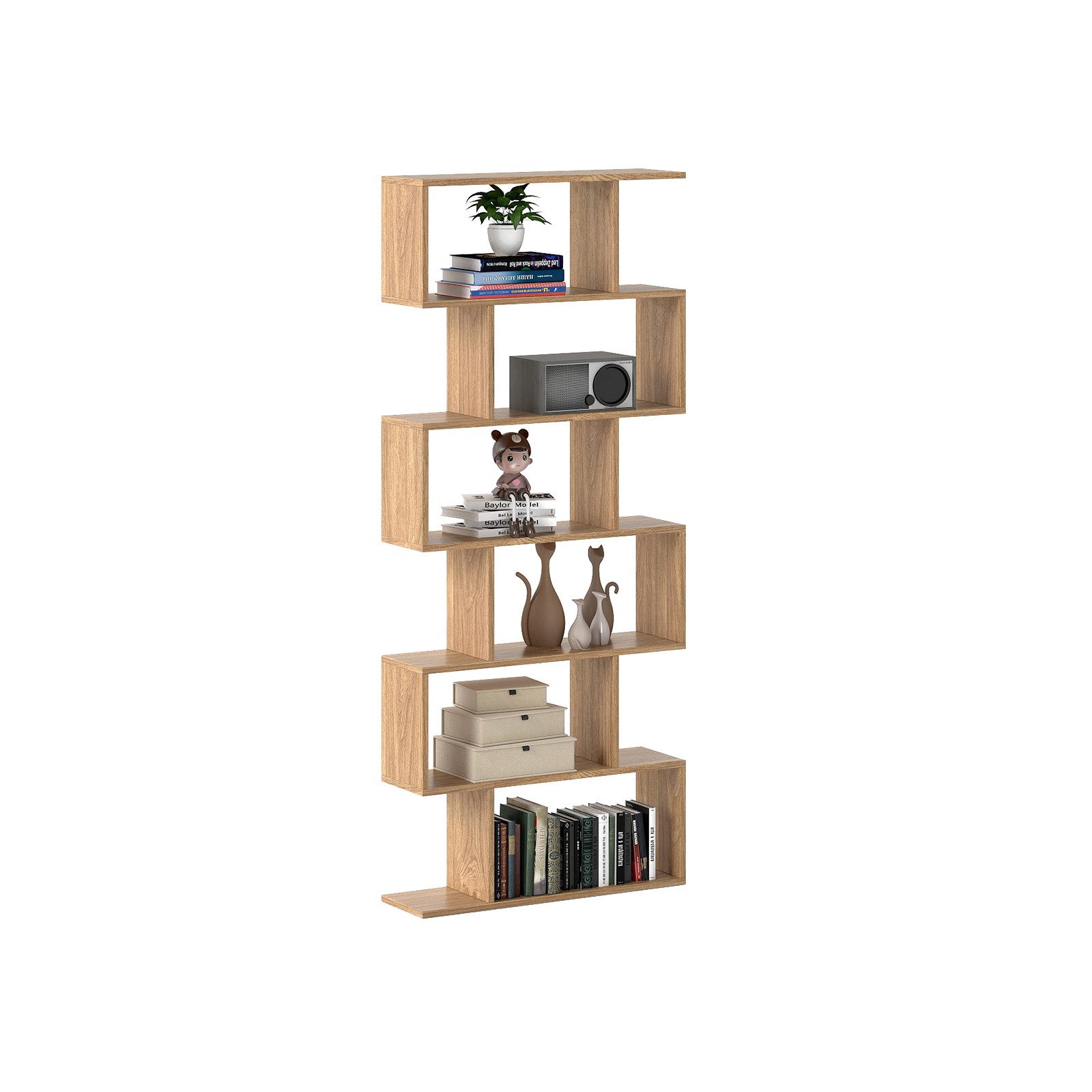 COSTWAY Bücherregal, Standregal mit 6 Fächern, 20 kg/Ebene, 80x23x192cm, natur