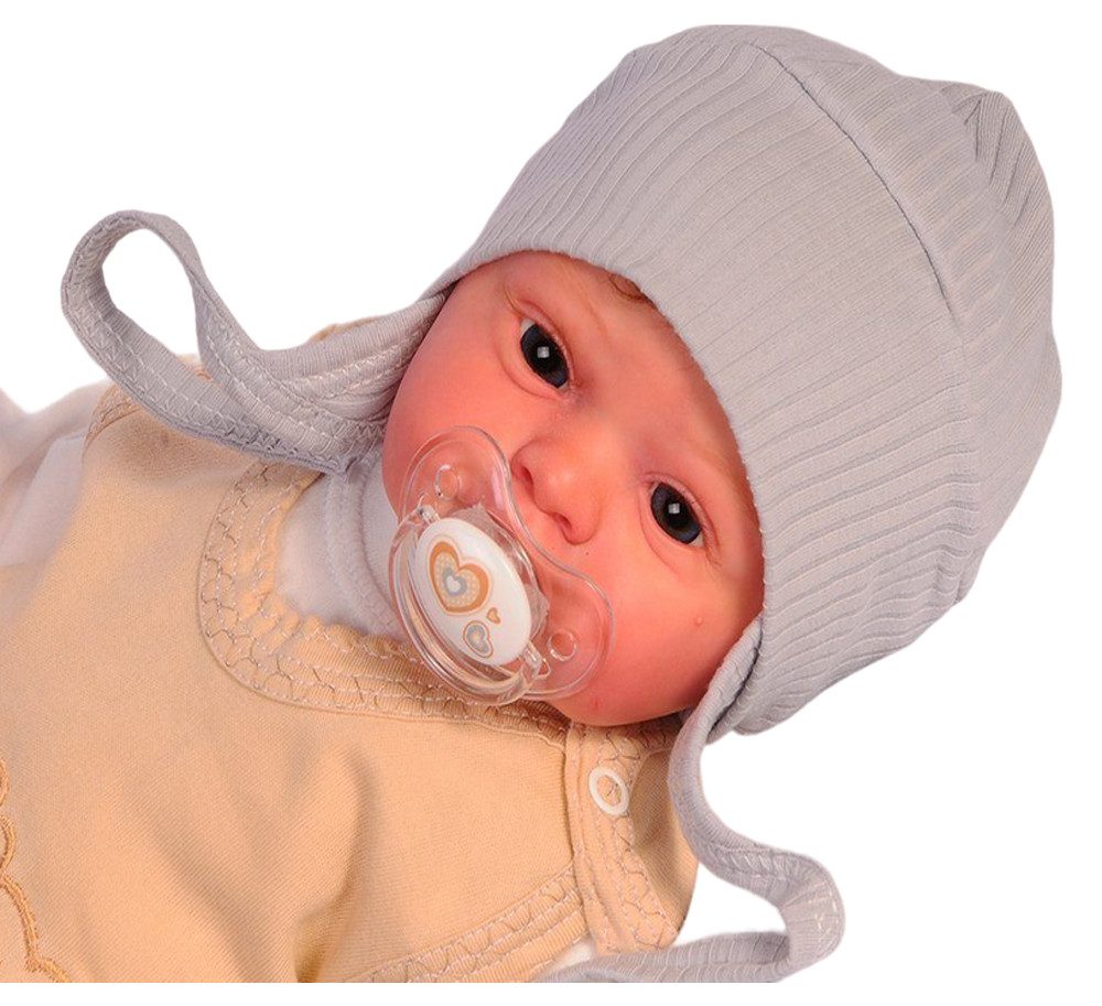 Erstlingsmütze Baby Mütze für Neugeborene Mützchen Haube in Grau
