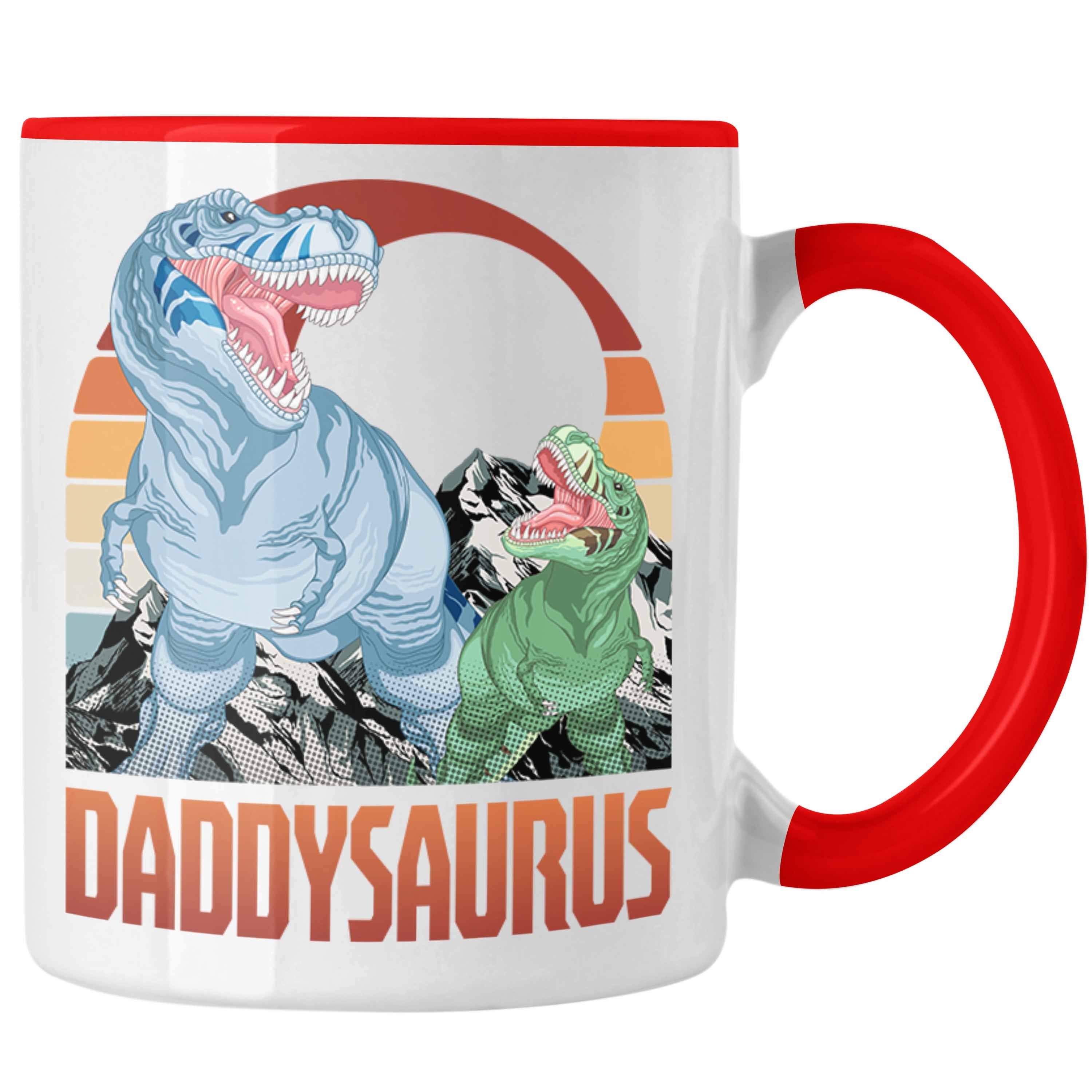 Trendation Tasse Daddysaurus Tasse Geschenk für Vater zum Geburtstag Weihnachten Vatert Rot