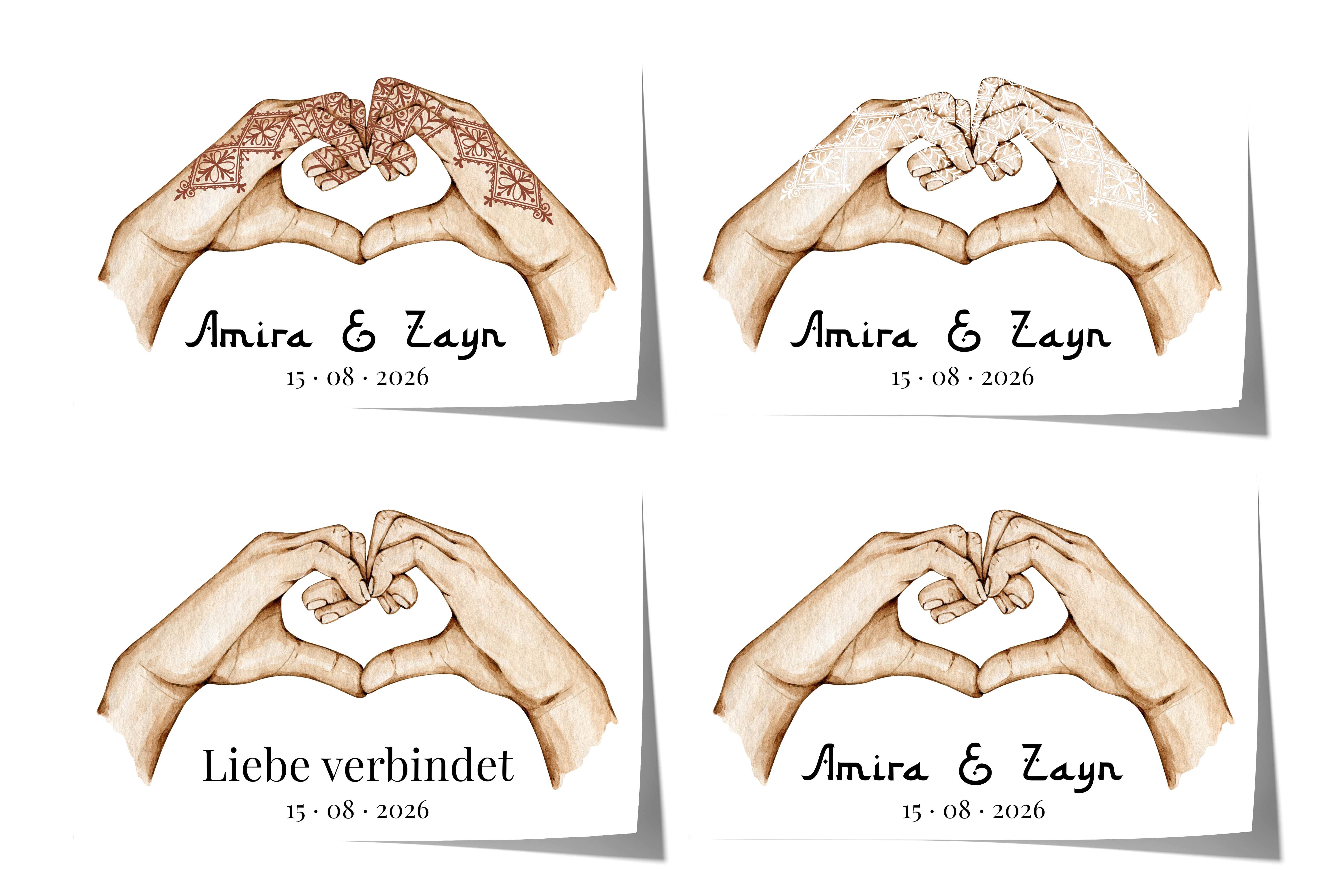 JUSTGOODMOOD Poster Hände Herz Liebe Geschenkidee Personalisierte Namen Datum Hochzeit Ver, B (1 St)