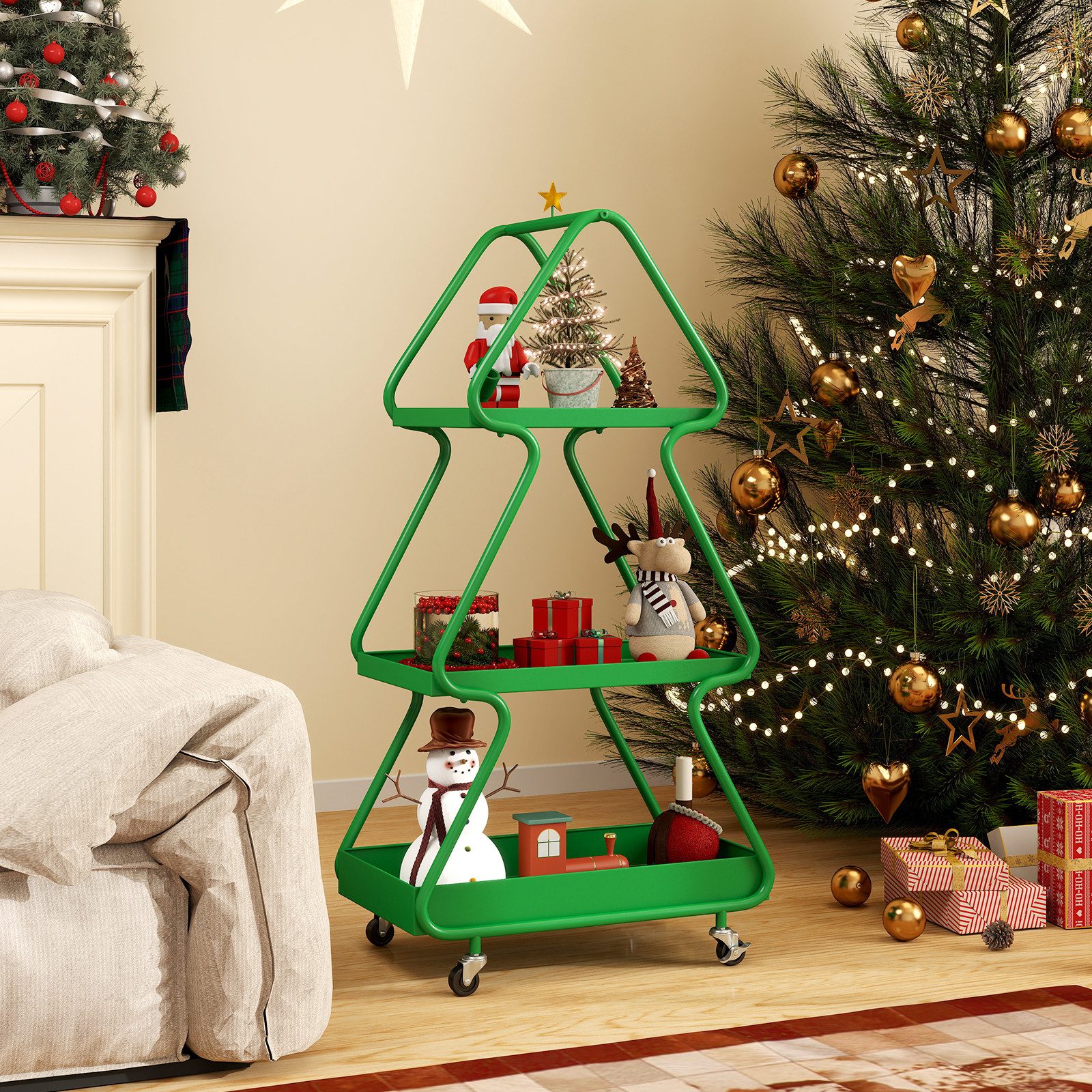 COSTWAY Rollwagen, (1 St), Servierwagen, Küchenwagen, in Weihnachtsbaum-from