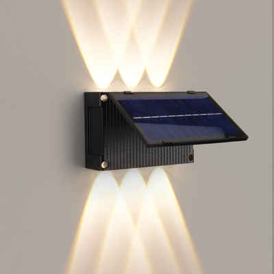 BlingBin Außen-Wandleuchte Solar Wandleuchte Aussen Up and Down Leuchten, für Pfad Garage, LED fest integriert, warmes Licht, Außen Led Beleuchtung Wasserdichte Wandleuchte Wand kabellos