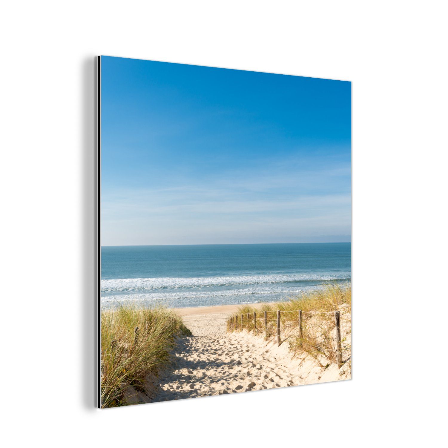 MuchoWow Metallbild Strand - Meer - Düne - Sand - Sommer, (1 St), Alu-Dibond-Druck, Gemälde aus Metall, Aluminium deko