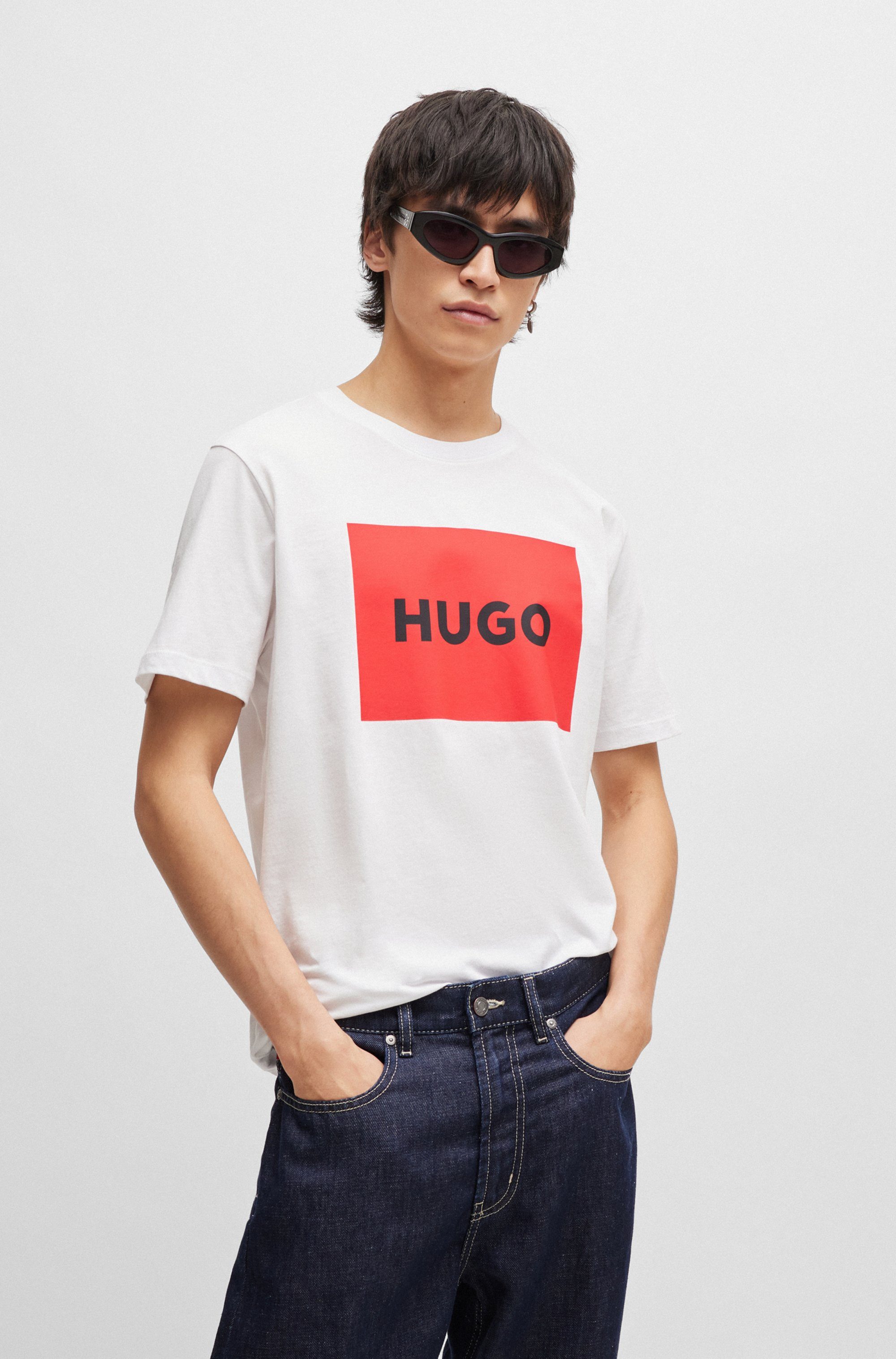 HUGO T-Shirt Dulive Rundhalsausschnitt, Regular Fit, Basic Must Have, HUGO Logo Gummidruck