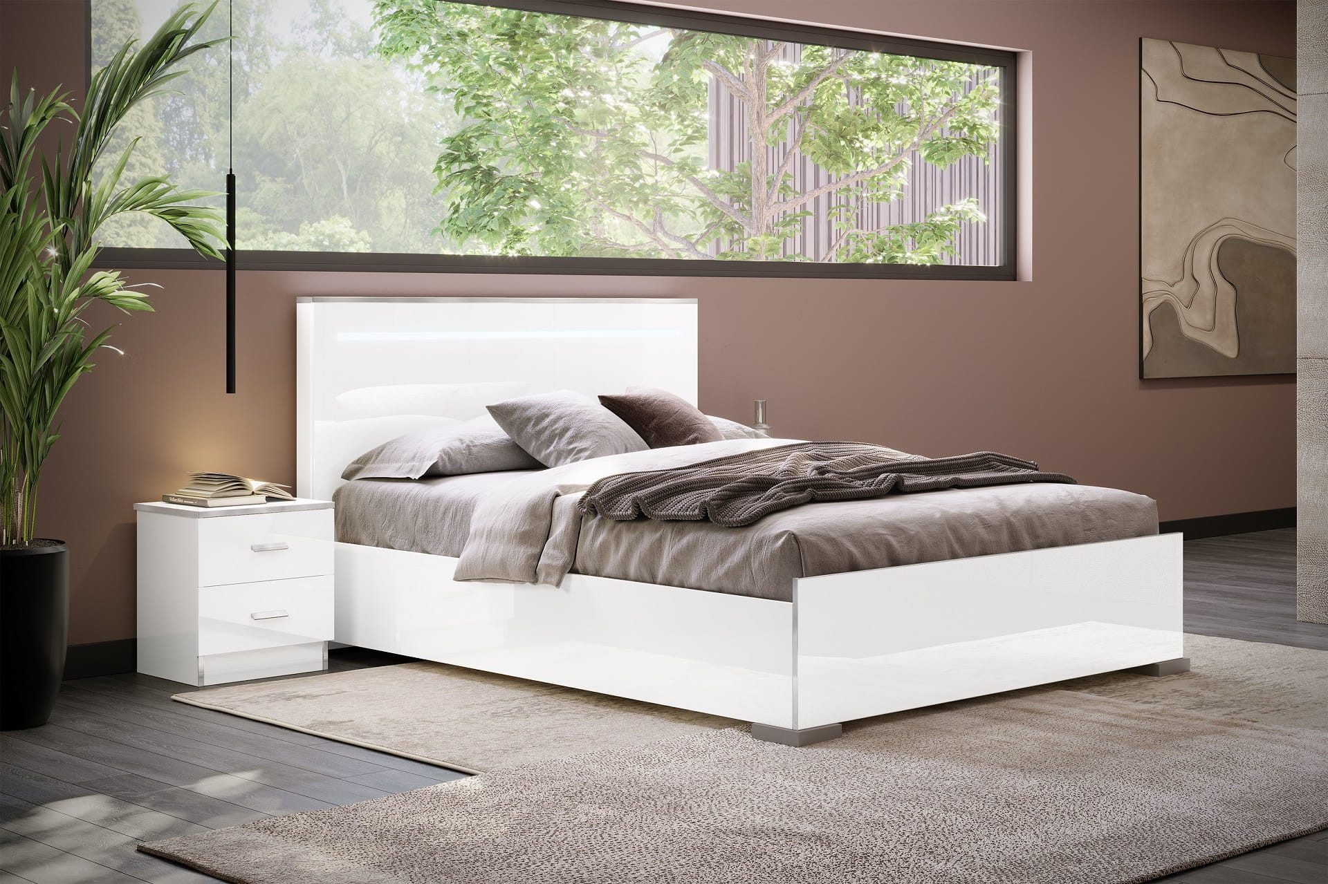 Interdesign24 Bett Noemi (160 x 200 cm, in Weiß/Silber Hochglanz), Made in Italy