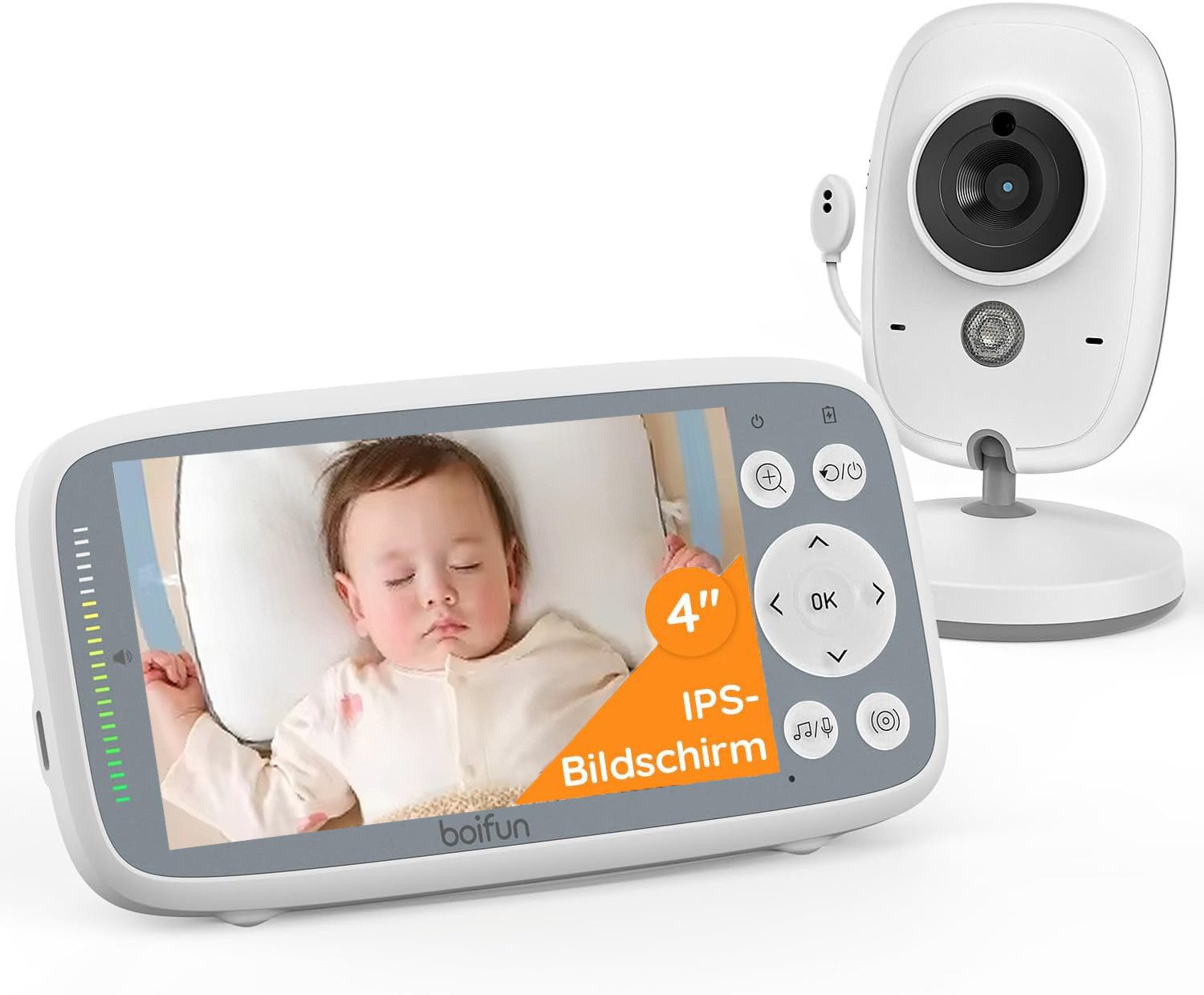 Video-Babyphone Babyphone mit Kamera 30 Stunden Akku 4 Zoll Digital IPS Bildschirm
