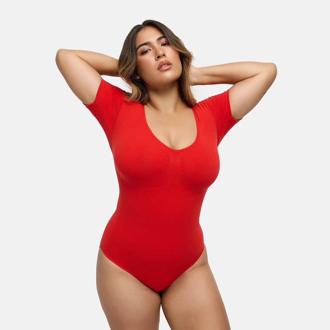 Shaping-Body T-Shirt Bodysuit Sculpting Shapewear mit Slip-Fire Red-2XL