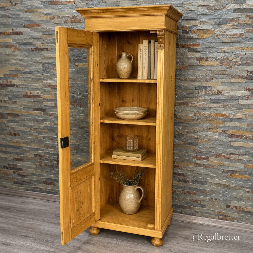 Wohnpalast Vitrine Jugendstil Vitrinen Schrank mit Glas aus Weichholz - Dielenschrank