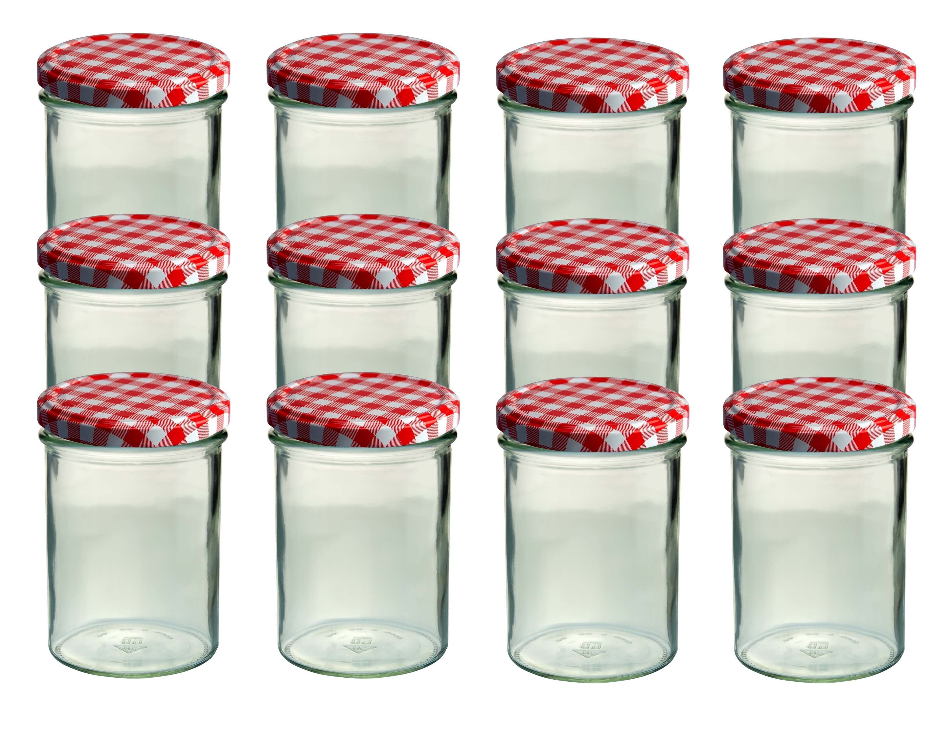 MamboCat Einmachglas CAPCRO 12er Set Sturzglas 435 ml Marmeladenglas rot karierter Deckel, Glas