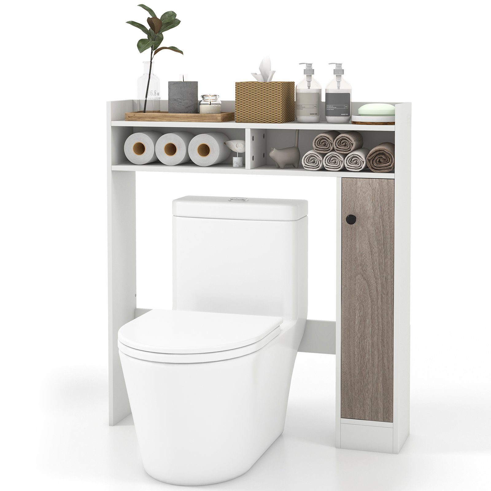 COSTWAY Badregal Toilettenschrank, Holz, mit verstellbaren Regal weiß