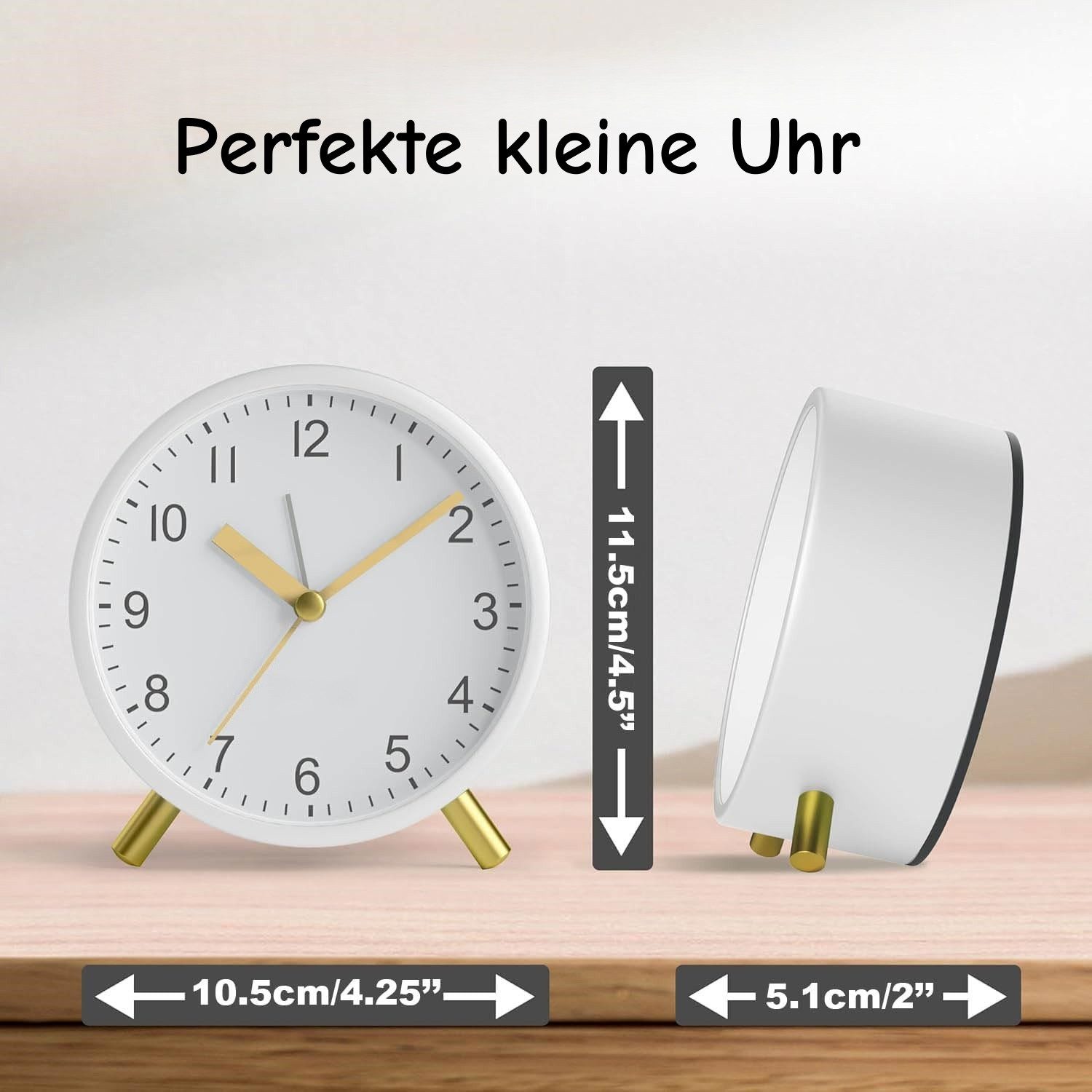 Minicloss Wecker Wecker, lautlos ohne Ticken, mit Beleuchtung, modischer Metallwecker Geeignet für Einschulung Geschenk,Büro, Schlafzimmer und zum Lernen