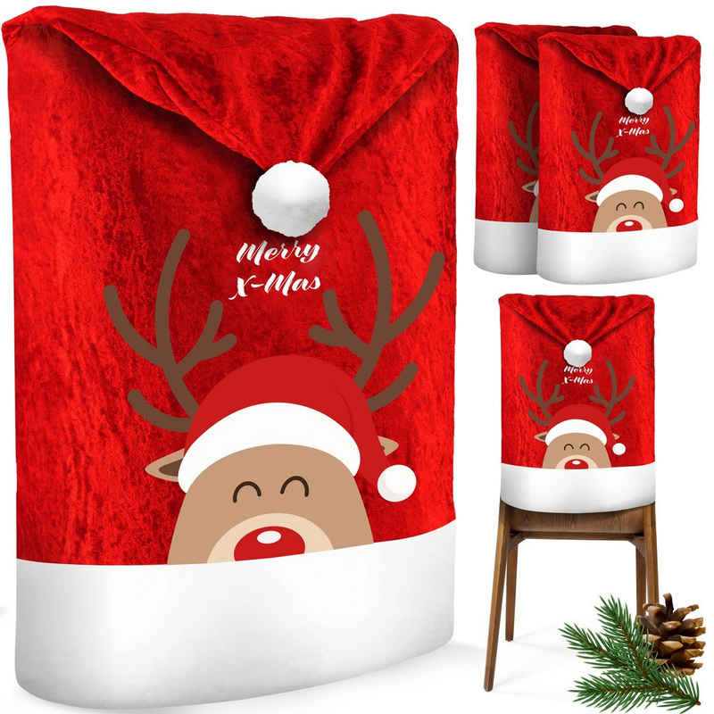 KESSER Weihnachtsfigur, Premium Weihnachtsstuhlüberzug Set Stuhlhussen für Weihnachten Nikolausmütze Stuhlbezug Husse Weihnachtsdeko für Stühle Überzieher - Stuhlabdeckung im weihnachtlichen Design