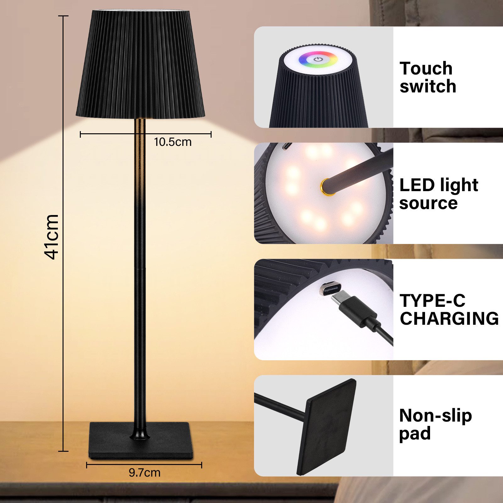 Kityhome Nachttischlampe 2er-Set kabellose Tischlampen mit günstig online kaufen