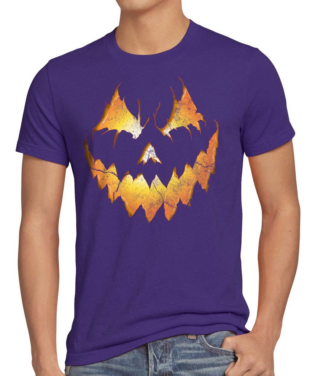 Kürbiskopf Fasching kürbis T-Shirt Herren Horror style3 kostüm Print-Shirt Pumpkin lila Halloween kopf