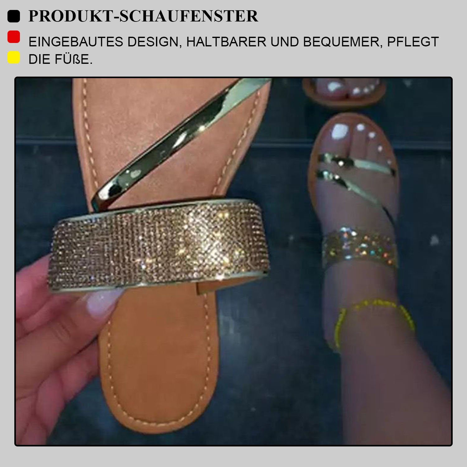 MAGICSHE weiblich Mode Sandale Strass, lässige Gold Sandalen mit