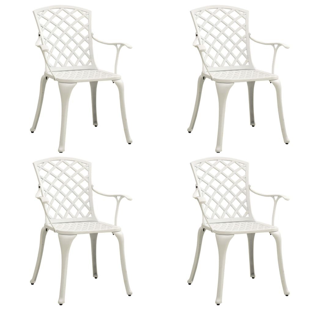 furnicato Essgruppe 5-tlg. Bistro-Set Aluminiumguss Weiß, (1-tlg), Wetterfeste Sitzgruppe mit Schirmloch für Terrasse und Balkon