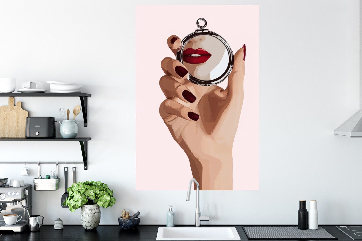 MuchoWow Wandsticker Spiegel - Rote Lippen (1 St), Wanddeko, Aufkleber, Wandtattoo, 80x120 cm