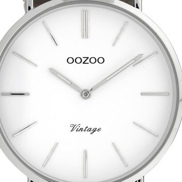 OOZOO Quarzuhr Oozoo Damen Armbanduhr grau Analog, (Analoguhr), Damenuhr rund, groß (ca. 40mm) Lederarmband, Fashion-Style