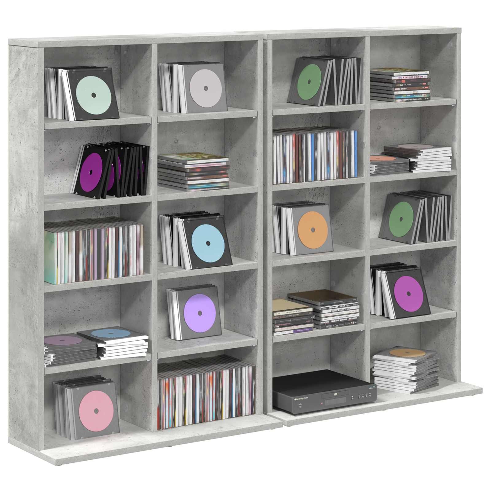 vidaXL Schranksystem CD Regal 2 Stk. Betongrau 65 x 23,5 x 97,5 cm Holzwerkstoff (2-St)