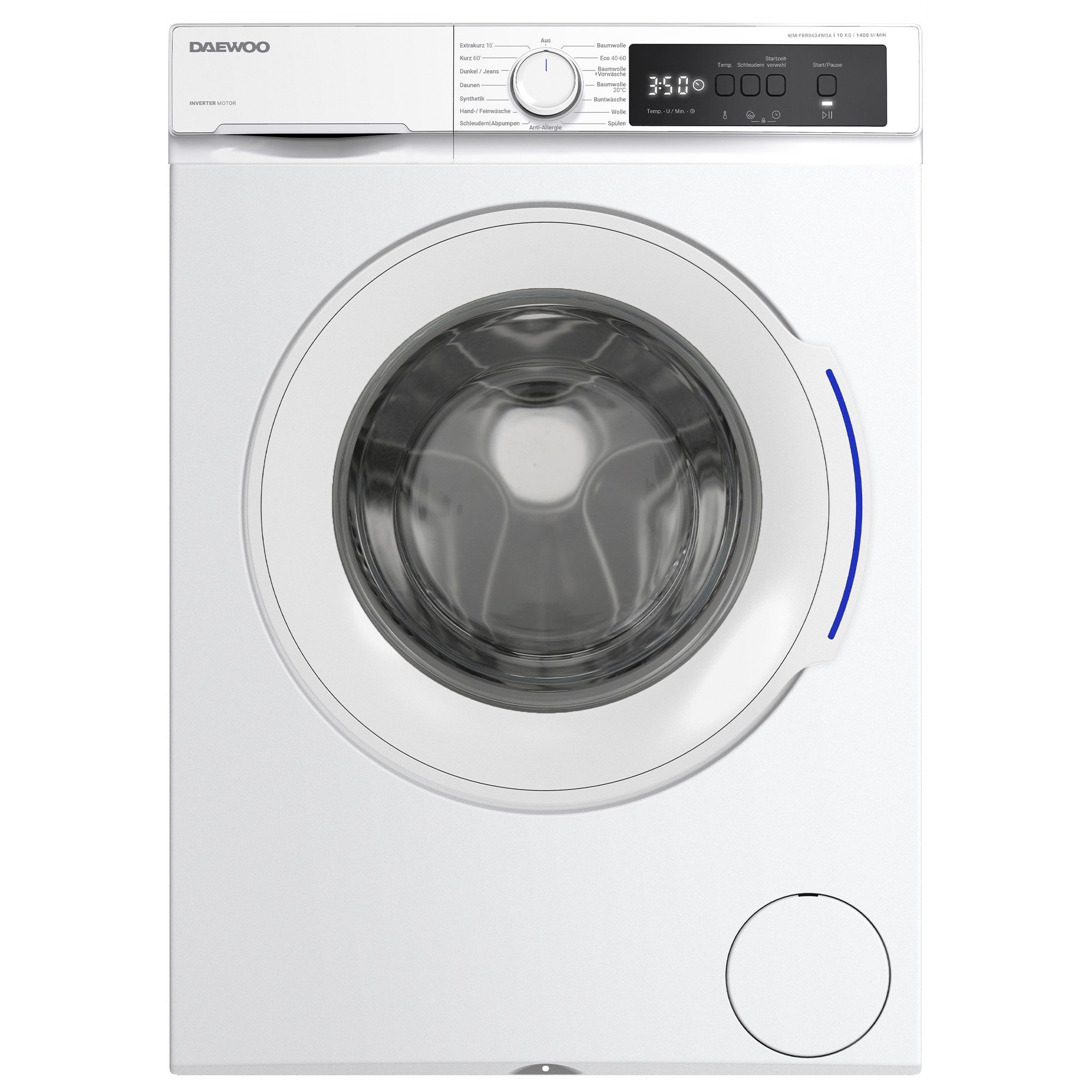 Daewoo Waschmaschine WM FBR0634W0A-DE, 10 kg, 1400 U/min, Kindersicherung, Mengenerkennung, Überlaufschutz