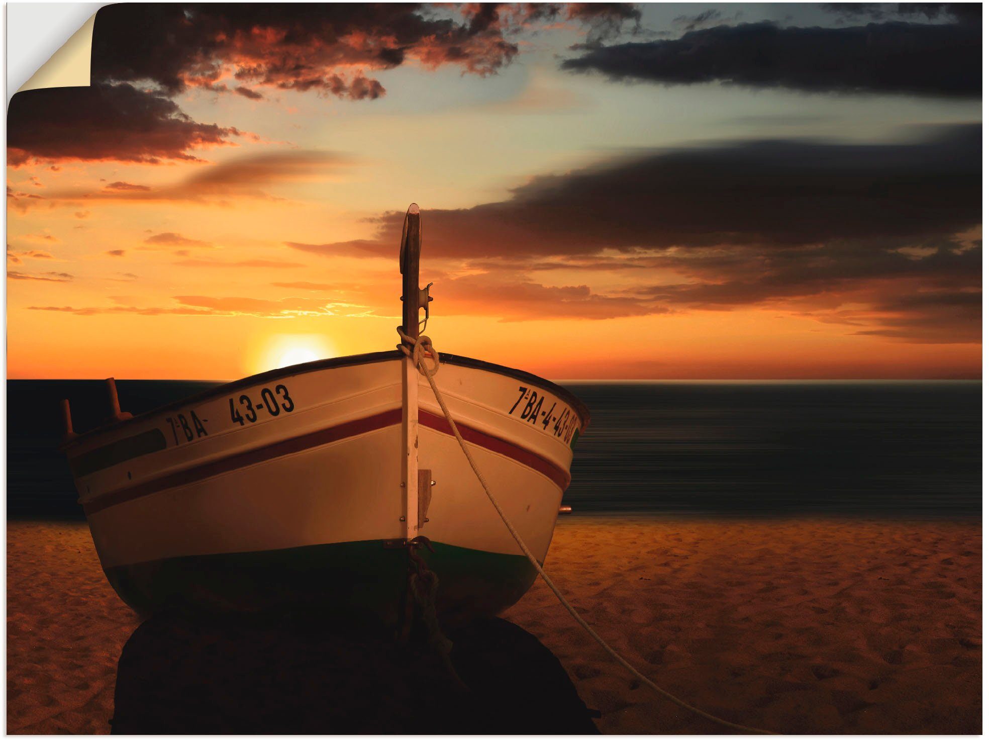 Artland Wandbild Das Boot im Sonnenuntergang, Küste (1 St), als Alubild, Leinwandbild, Wandaufkleber oder Poster in versch. Größen