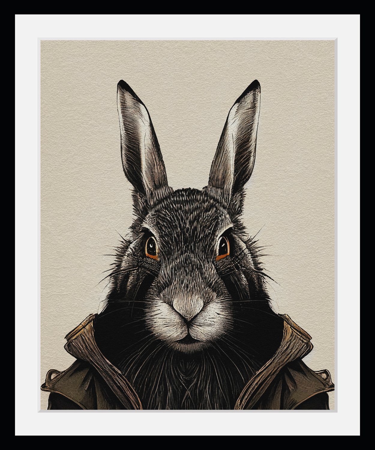 Bild mit Rahmen Hase - Rabbit - Ostern - Gerahmter Digitaldruck - Wandbild