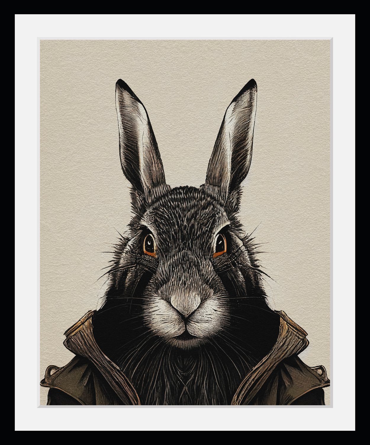 Größen mit - - Dekoration Holzrahmen Gerahmter Rabbit Digitaldruck - Hase Bild Ostern Wandbild, St), - queence - - Rahmen - verschiedenen (1 Hase in Schwarzer Rahmen