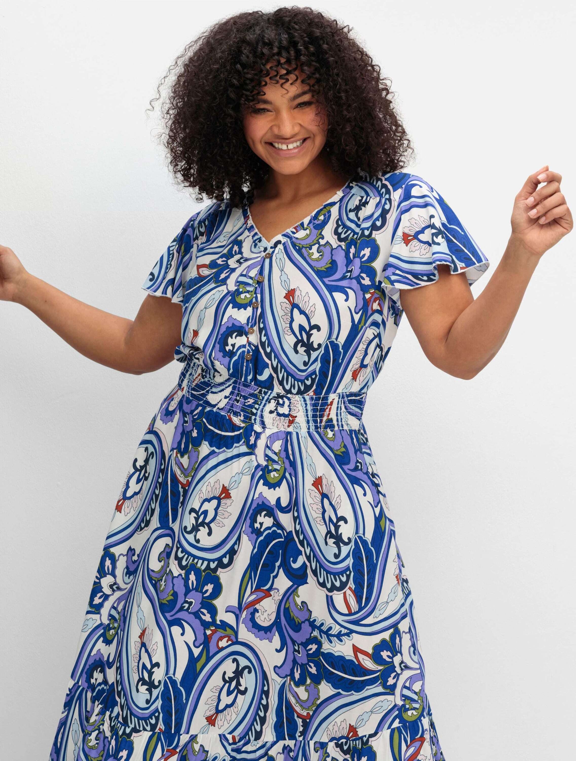 sheego by Joe Browns Etuikleid Druckkleid Kurzarm im Paisleymuster, mit Smokbund