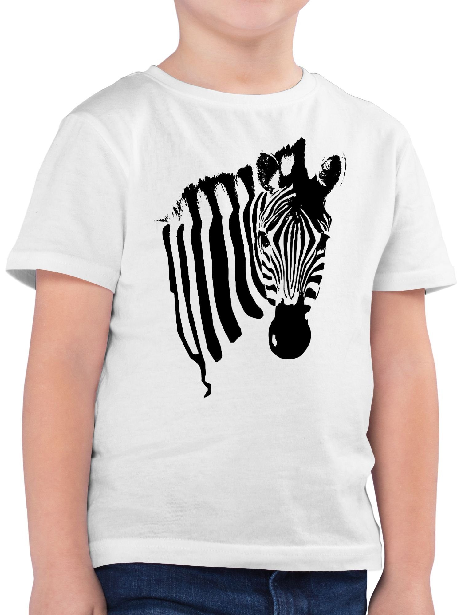 Shirtracer T-Shirt Zebra - Zebramuster Zebrastreifen Zebra-Kostüm Safari Afrika Tiermotiv Karneval & Fasching 1 Weiß