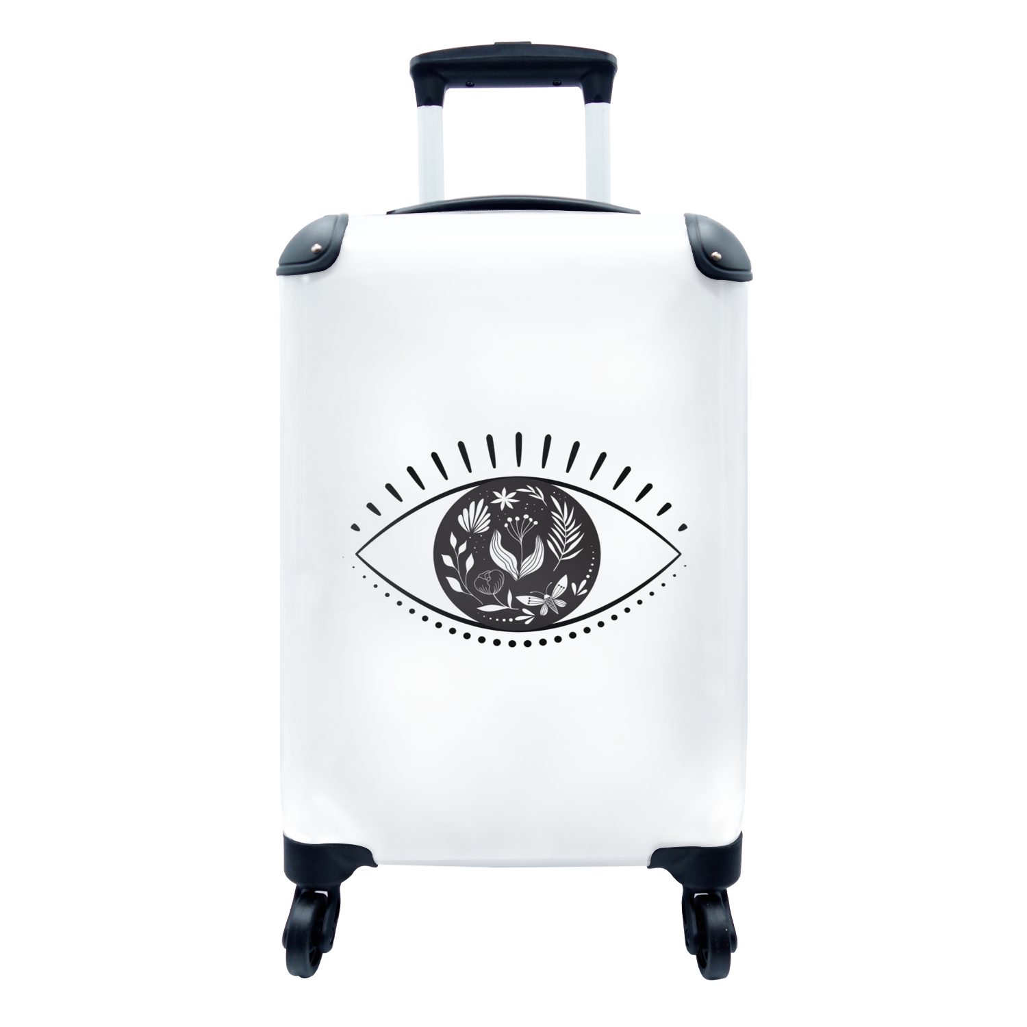 MuchoWow Handgepäckkoffer Moderne mit auf Rollen, einem mit weißem Hintergrund, 4 Reisekoffer Auge rollen, Trolley, Ferien, für Kunst Reisetasche Handgepäck