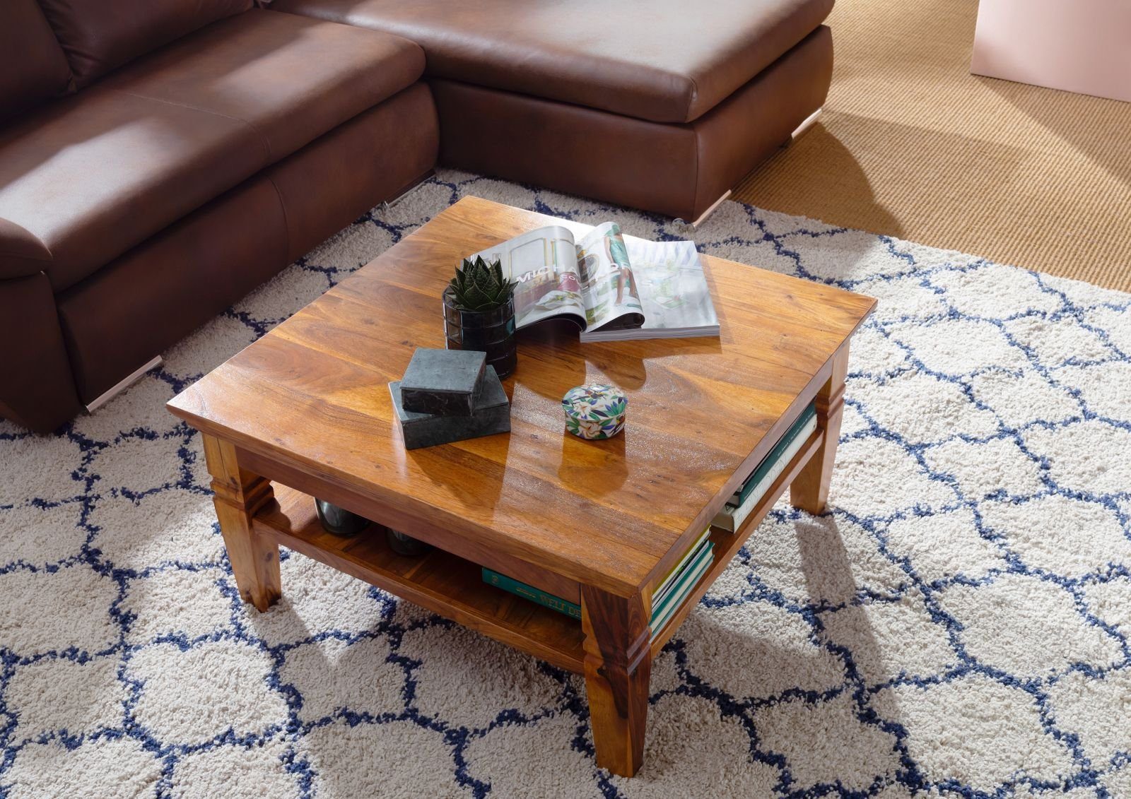 Massivmoebel24 Couchtisch Couchtisch Akazie 85x85x45 honig lackiert OXFORD günstig online kaufen