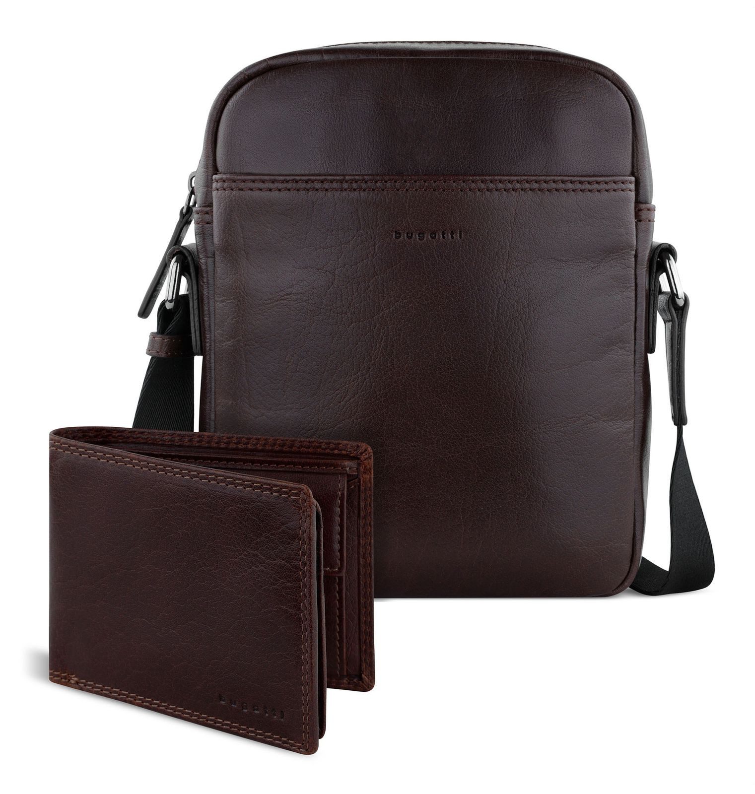 bugatti Umhängetasche Crossover Bag + Wallet (Set, 2-tlg), aus echtem Büffelleder