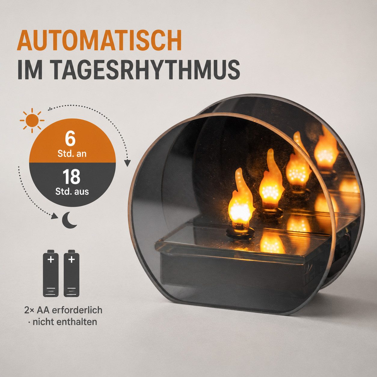 formano LED Dekolicht Flames Spiegelfeuer Magic-Grey 11 cm mit 6/18h-Timer, LED fest integriert – Bild 3 von 5