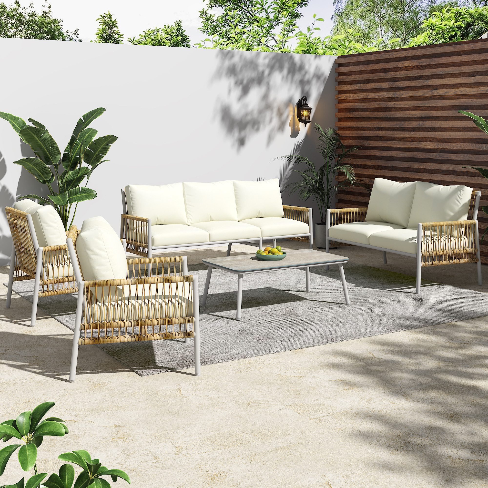 Flieks Gartenlounge-Set, 7 Sitzer Rattan Gartenmöbel günstig online kaufen