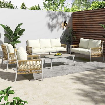 Flieks Gartenlounge-Set, 7 Sitzer Rattan Gartenmöbel Balkonmöbel Sofa*2 + Stuhl*2 + Tisch*1