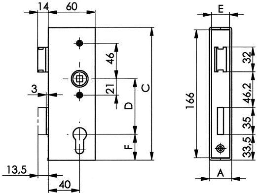 Thumbnail - AMF Einsteckschloss AMF Schlosskasten 141U-40,PZ, E72,VK8,D40,1tourig,blank, 0