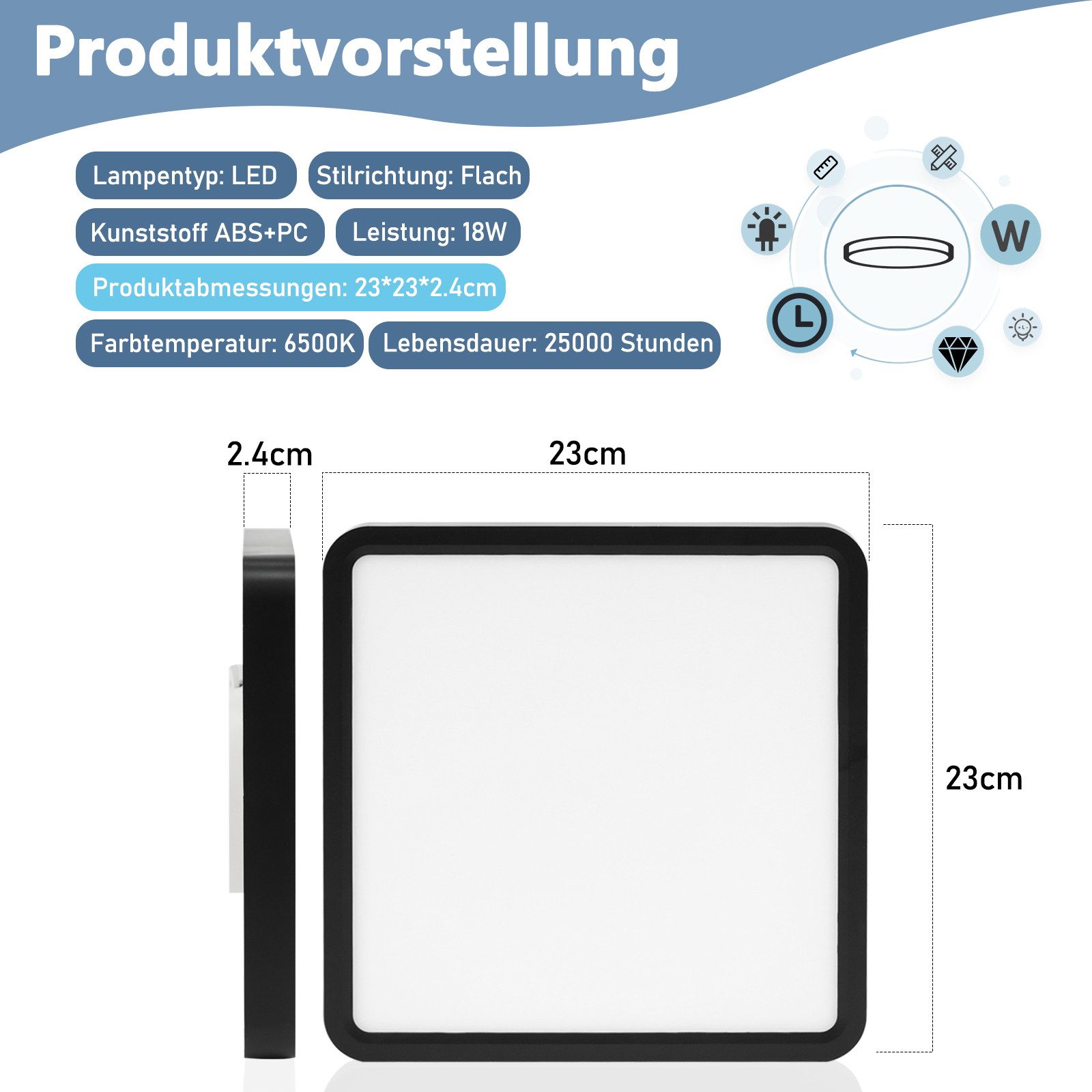 ZMH LED Deckenleuchte Wohzimmer ∅23CM Schwarz/Weiß günstig online kaufen