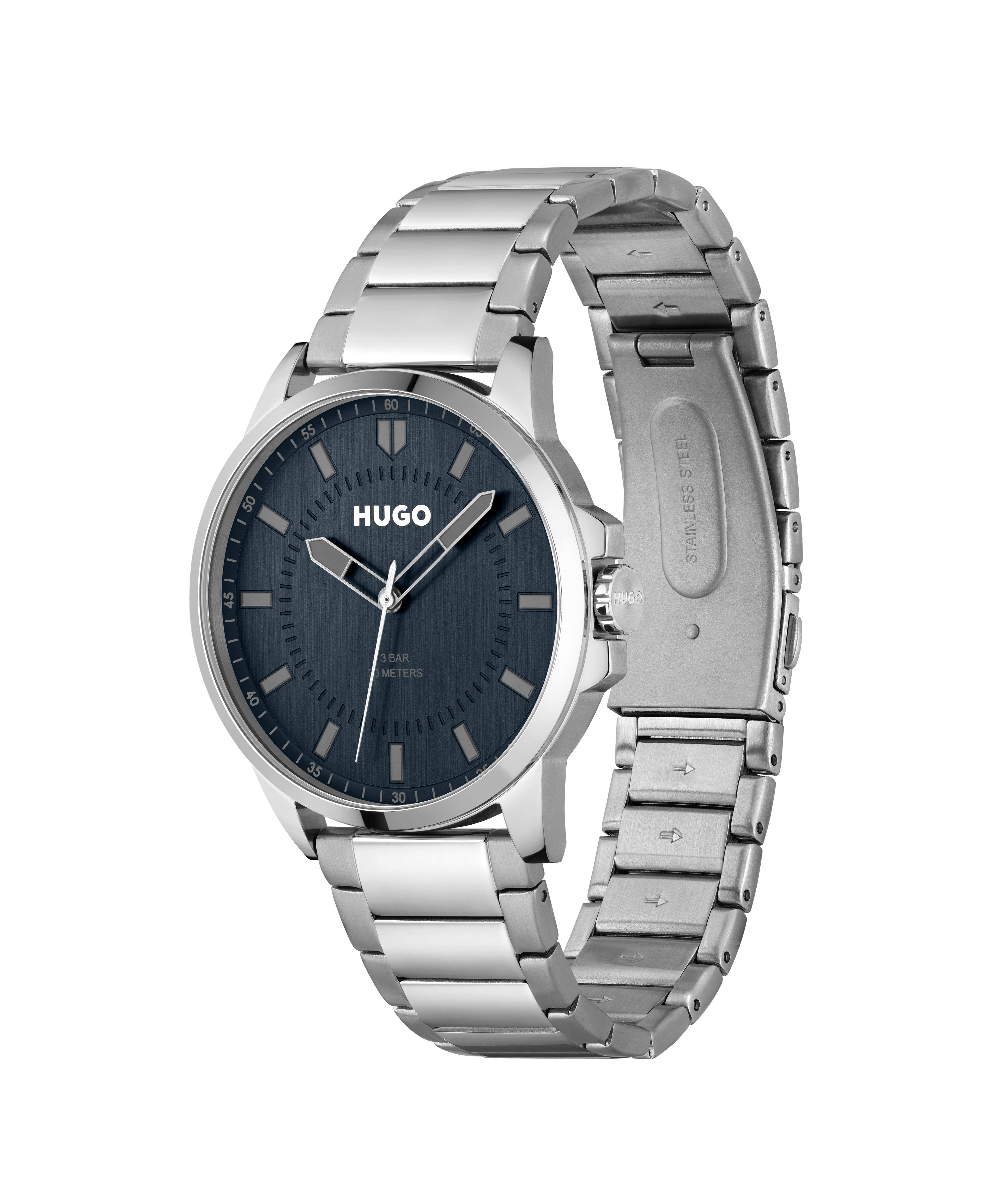 HUGO Quarzuhr #FIRST 1530186, Armbanduhr, Herrenuhr, Mineralglas, Edelstahlarmband